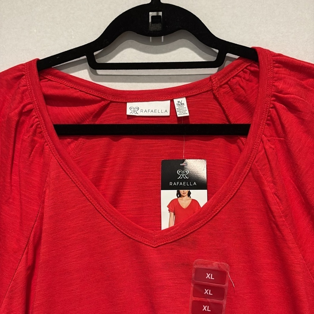 Rafaella Red V-Neck Short Sleeve Ruffle Top - Picture 3 of 15